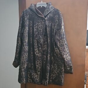 Leopard Print Hooded Trench Coat Dennis Basso